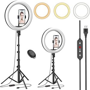 10" Ring Light with 53" Adjustable Tripod Stand & Phone Holder for Live Stream/Makeup, Upgraded Dimmable LED Selfie Ringlight for Tiktok/YouTube/Zoom Meeting/Photography,Compatible with iPhone/Android