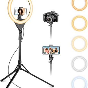 Aureday 14'' Selfie Ring Light with 62'' Tripod Stand and Phone Holder, Dimmable LED Phone Ringlight for Makeup/Video Recording/Photography, Circle Lighting for All Cell Phones&Lightweight Cameras