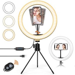 Ring Light with Stand and Phone Holder, 10.2" Selfie Ring Light with Tripod Stand & Remote Control &10 Brightness Level & 3 Light Modes for Tiktok/YouTube Video/Makeup/Live Stream/Photography/Vlogging