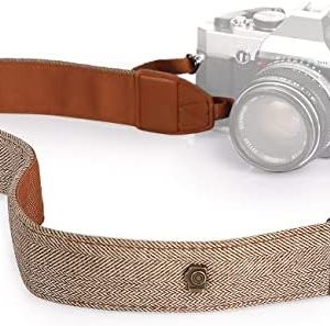 TARION Camera Shoulder Neck Strap Vintage Belt for All DSLR Camera Nikon Canon Sony Pentax Classic White and Brown Weave