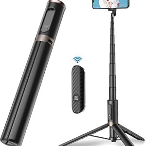 TONEOF 60" Cell Phone Selfie Stick Tripod,Smartphone Tripod Stand All-in-1 with Integrated Wireless Remote,Portable,Lightweight,Extendable Phone Tripod for 4''-7'' iPhone and Android (Black)