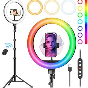 Weilisi 10" Ring Light with Stand 72'' Tall & Phone Holder,38 Color Modes Selfie Ring Light with Tripod Stand,Stepless Dimmable/Speed LED Ring Light for iPhone & Android,YouTube, Makeup,TIK Tok